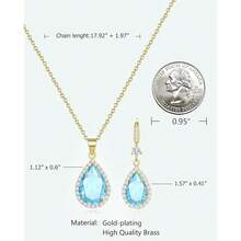 Women Jewelry Set Silver/Gold Plated Teardrop Pendant Necklace Dangle Drop Earrings Dangling Sets Birthstone Crystals Rhinestone,Birthday Anniversary Wedding Mother's Day Gifts For Women{"Color_name":"03.March-YellowGoldPlated|Aquamarine"} - 03.三月-黃金鍍層|海藍寶石 - 查看 2