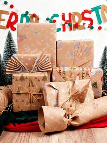 1 Roll Vintage Kraft Christmas Wrapping Paper, Retro Christmas Tree DIY Gift Wrapping Paper, Christmas Gift Wrapping Paper, Christmas Decorations, Christmas Wrapping Paper, Birthday Party Supplies, Christmas Eve Filler, Outdoor Christmas Decor, Christmas Accessories, Secret Santa Gifts, Christmas Gift Bags