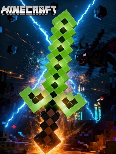 Minecraft Limited Edition Series 'Minecraft' Deluxe Glowing Enchanted Diamond Sword Decorative LED Light - Available In 4 Colors, Ideal For Bedroom And Computer Room Decor, Perfect As A Gift For Gaming, Christmas, And Birthdays, Suitable For Teenagers And Adults, And Themed Party Decorations.