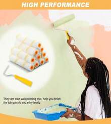 Paint Rollers, 6 Inch Mini Paint Roller With 10 Covers, Small Paint Roller For Painting Walls, Mini Rollers, Paint Roller Frame, Wall Painting Tool, Paint Supplies For House Painting