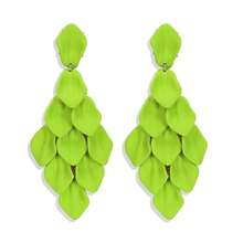FIBO STEEL Acrylic Petal Earrings For Women Red Statement Earrings Dangle Rhombic Boho Flower Lime Green Orange Rose Big Bold Colorful Costume Jewelry Long Drop Dangle Earrings{"Color_name":"LightGreen"} - 淺綠色 - 查看 1