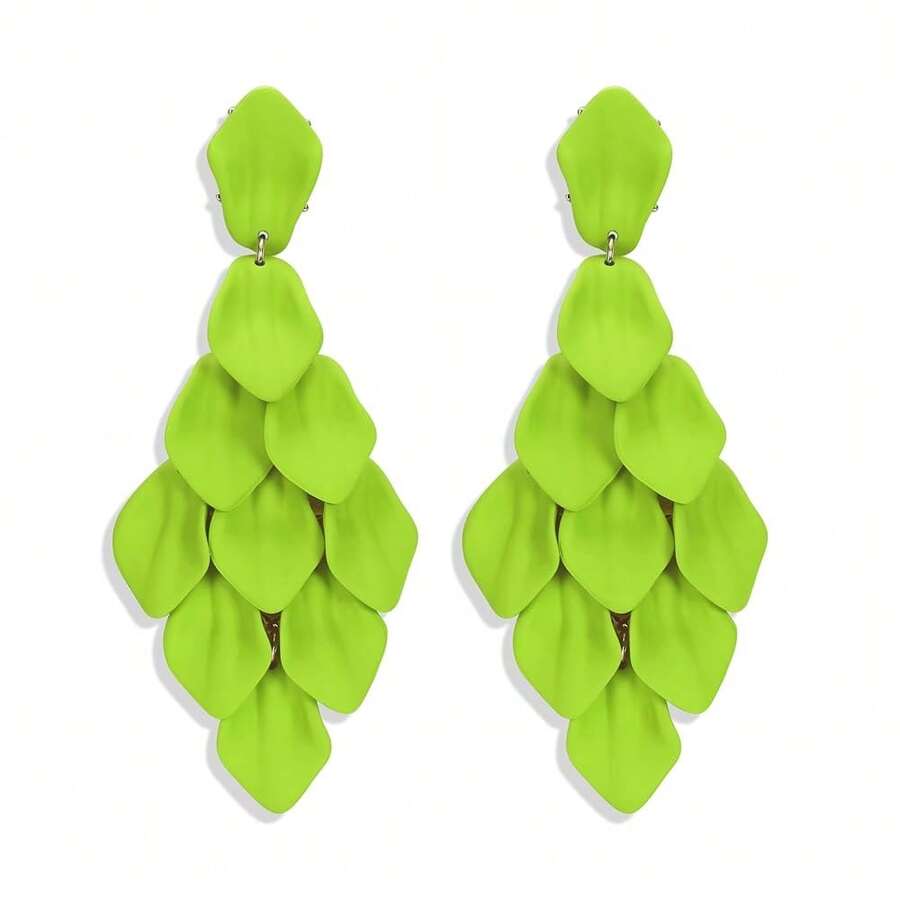 FIBO STEEL Acrylic Petal Earrings For Women Red Statement Earrings Dangle Rhombic Boho Flower Lime Green Orange Rose Big Bold Colorful Costume Jewelry Long Drop Dangle Earrings{"Color_name":"LightGreen"} - 淺綠色 - 查看 1