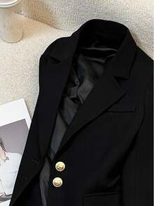 HOMEYEE 复古休闲西装外套，翻领，长袖，拼色，纽扣开合，适合休闲、商务、办公室穿着，四季皆宜 - 黑色 - 查看 3