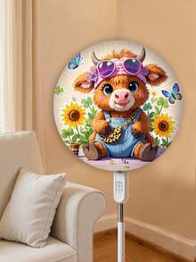 1 pièce, Jolie housse de ventilateur de vache des highlands et de tournesol, Housse anti-poussière pour ventilateur électrique sur pied, Accessoires de décoration pour la maison, Housse anti-poussière avec motif personnalisé, Housse anti-poussière en tissu durable