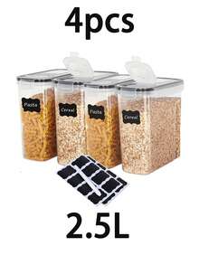 Asnews 4pcs 4L Airtight Food Storage Containers Set With Lids - Perfect For Kitchen Pantry Organization And Storage Of Cereal, Rice, Pasta, Tea, Nuts, And Coffee Beans - Dishwasher  With Labels And Marker Included - 黑與白 - 查看 3