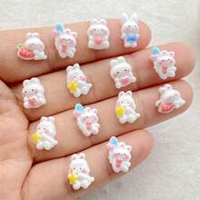 30/60pcs Cute Mini Cartoon White Love Balloon Rabbit, Strawberry Rabbit Nail Art Charms Set - Colorful Mini Flat Back Rhinestones, Hair Clips, Phone Cases And Scrapbooking Decorations For DIY Nail Art, Vibrant Nail Decorations - Ideal For Christmas/Halloween Manicure