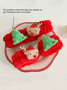 3 piezas de diadema y muñequera para lavabo de Navidad. Diseños de árbol de Navidad, reno de Navidad, Papá Noel y muñeco de nieve. Diadema y muñequera para limpieza del lavabo. Conjunto de diadema y muñequera para el cuidado de la piel, adecuado para el lavado de la cara, maquillaje y spa. Diseño de Papá Noel, accesorio de pelo de Navidad como regalo para mujeres.