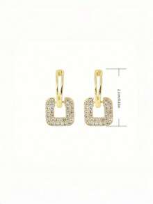 Fashionable New Personalized Versatile Full Diamond Rhinestone Square Geometric Earrings