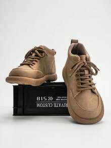 Men's Winter Brown Retro British Style Boots, Birkenstocks Mid-Top Casual Shoes, High-End Business Fashion Brand Versatile Large Size Leather Shoes, Lightweight Comfortable Work Boots Patchwork Ankle Boots - Brown - View 1