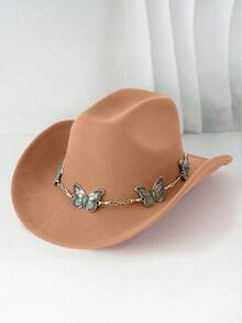 1 Stück universeller weicher Hut Westernhut mit Metall-Schmetterling-Accessoire, ist eine modische Rückkehr zur Schulsaison, geeignet für Western-Themen-Events, Halloween, Rollenspiele, Abschluss, Musikfestivals und Outdoor-Sport