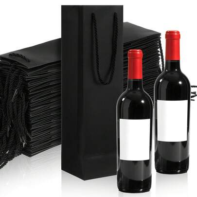 5/10pcs Wine Bottle Tote Bags, Wine Bottle Gift Bags, Paper Gift Bags With Handles, Thank You Gift Bags, For Wedding Anniversary Birthday Christmas New Year Party Supplies
