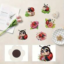 6pcs Diamond Painting Kits, Cute Cartoon Animal & Floral Ladybug Patterns - Handmade Multi-Color Refrigerator Decor For Party And Daily Use, Fridge And Car Decoration - Multicolor - View 3