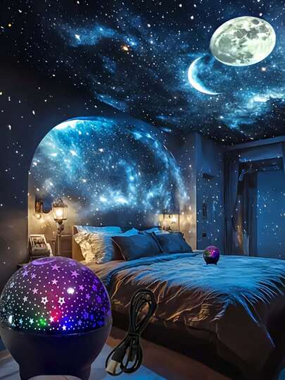 1pc 7-Color Starry Sky Projection Lamp, USB Powered, Suitable For Home, Living Room, Holiday Atmosphere, Party, Bedroom, Room Decor, Outdoor Christmas Lighting, Christmas, Christmas Decorations, Light, LED Lamp, Room Decor, Bedroom, Christmas Decorations, Night Light