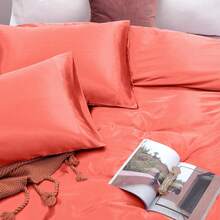 Silky Soft Pink Twin XL Satin Bed Sheets Set, 1 Deep Pocket Fitted Sheet + 1 Flat Sheet + 1 Pillowcase,  In 2025 - Coral - 查看 5