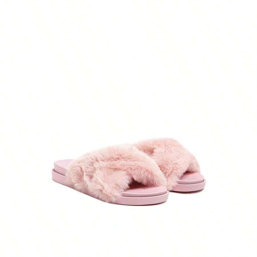 HOMEY FUR SLIP-ON FLATS - Pink - View 1