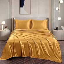 Silky Soft Pink Twin XL Satin Bed Sheets Set, 1 Deep Pocket Fitted Sheet + 1 Flat Sheet + 1 Pillowcase,  In 2025 - 黃金 - 查看 4