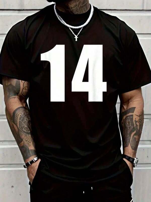 100% Algodón Jersey Negro Número 14 Camiseta de Béisbol Fútbol Soccer Baloncesto Camiseta Hombre Moda de Verano Camiseta de Manga Corta Camisetas Impresas Cuello Redondo Casual Camiseta Ropa de Hombre Camiseta Suelta, Casual y Versátil