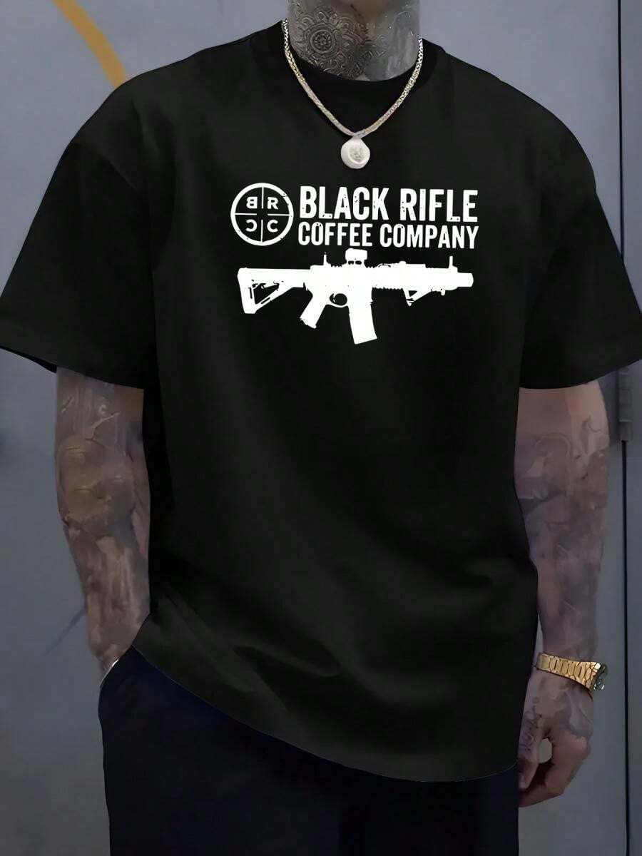 Men's Casual Graphic T-Shirt - Print, Soft Breathable Summer Tee, Regular Fit Round Neck, White With Black Rifle Design, Hand Wash Only, Gun Shirt, Everyday Tee, Minimalist Design, Comfortable Material, Print Tee, Streetwear Lovers,220g Heavy-Duty Pure Cotton T-Shirt, Fashionable And Comfortable Wo's Cotton T-Shirt, Suitable For Weekends, Travel, Shopping, Outdoor Activities Or Leisure, High-Quality Durable Fabric Suitable For All Seasons, Fashionable Top, Men's Summer Cartoon Bear Printed Round Neck Short Sleeve Casual T-Shirt,Just Cruisin' Print T-Shirt, Short Sleeve Casual Top - Đen 3 - Xem 1