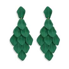 FIBO STEEL Acrylic Petal Earrings For Women Red Statement Earrings Dangle Rhombic Boho Flower Lime Green Orange Rose Big Bold Colorful Costume Jewelry Long Drop Dangle Earrings{"Color_name":"Green"} - 綠色 - 查看 2