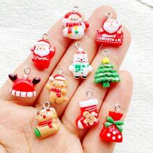 10/20 sztuk eleganckich żywicy w kształcie Świętego Mikołaja, Bałwana, Głowy Jelenia, Piernikowego Ludzika, zawieszek w kształcie choinki - nadaje się do naszyjnika, bransoletki, kolczyków, breloka i ozdoby torebki - z otworem ułatwiającym mocowanie, idealny dodatek do prezentu - wybór prezentów świątecznych