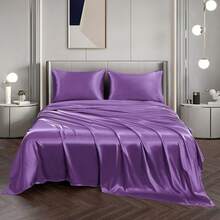 Silky Soft Pink Twin XL Satin Bed Sheets Set, 1 Deep Pocket Fitted Sheet + 1 Flat Sheet + 1 Pillowcase,  In 2025 - 紫色 - 查看 4