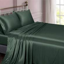 Silky Soft Pink Twin XL Satin Bed Sheets Set, 1 Deep Pocket Fitted Sheet + 1 Flat Sheet + 1 Pillowcase,  In 2025 - 森林綠 - 查看 2