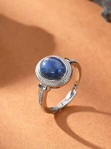 1pc Natural Crystal & Stone Smooth Egg-Shaped Open Ring, Suitable For Women