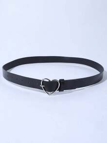 1 pieza Cinturón de vestido versátil con hebilla en forma de corazón, talla única que se adapta a todas, para verano, escuela, otoño, Halloween - Negro - Ver 6