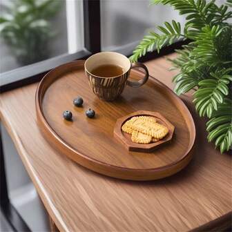 1pc Bamboo Wood Tray, For Storing Fruits, Snacks, Cookies, Suitable For Daily Use And Party Gatherings