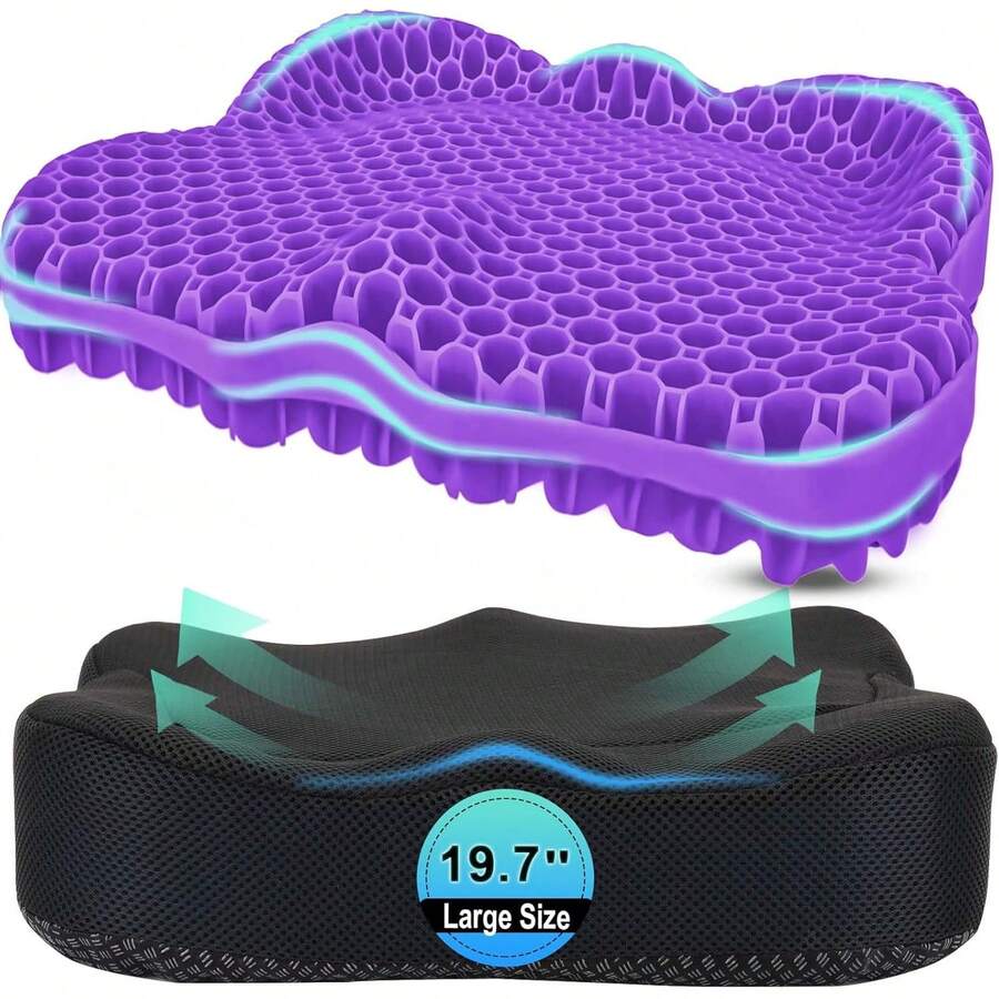 Thicken 19.7in Seat Cushion, Gel Seat Cushion For Long Sitting–Office Chair, Wheelchair, Car Pad, Large Cooling Support Pad For Back Pain, Sciatica, Tailbone Pain Relief - màu đen - Xem 1