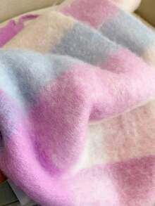 1 Pc Women Winter Scarf Horsehair Colored Striped Plaid Imitate Cashmere Shawls And Wraps Thick Warm Lady's Fashion Tassel Pull Plush Scarves Outdoor Women Shawl For Dress