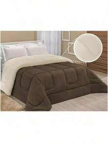 Sherpa Quilt Blanket With Blanket, Thick Queen Size Double Bedroom Blanket, Colors, 2.40cm X 2.20cm - Rỉ Nâu - Xem 1