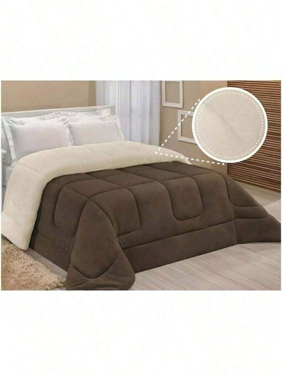 Sherpa Quilt Blanket With Blanket, Thick Queen Size Double Bedroom Blanket, Colors, 2.40cm X 2.20cm - Rỉ Nâu - Xem 1