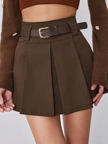 女式高腰A字褶迷你裙，冬季百搭