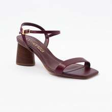 Sandália Fiorella Couro Legítimo Salto Bloco 6,5cm Moda Feminina 2025 tiras - Vinho - Visão 4