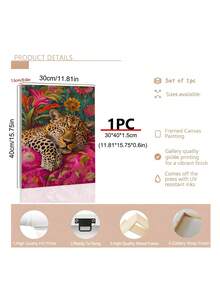 1pc Vintage Walking Tiger Wall Art Black And White Tropical Animals Canvas Print Minimalist Exotic Wall Art, Funny Tiger In Bathtub Wall Art, Sleeping Leopard Colorful Wall Art,Bedroom Decor, Living Room Decor, Office Decor, Bathroom Decor,Wall Arts, Wall Decor, Home Decor, Room Decor, Canvas Wall Art, Posters, Wall Art With Frame, Optional Frame ﻿ - Multicolor - View 8