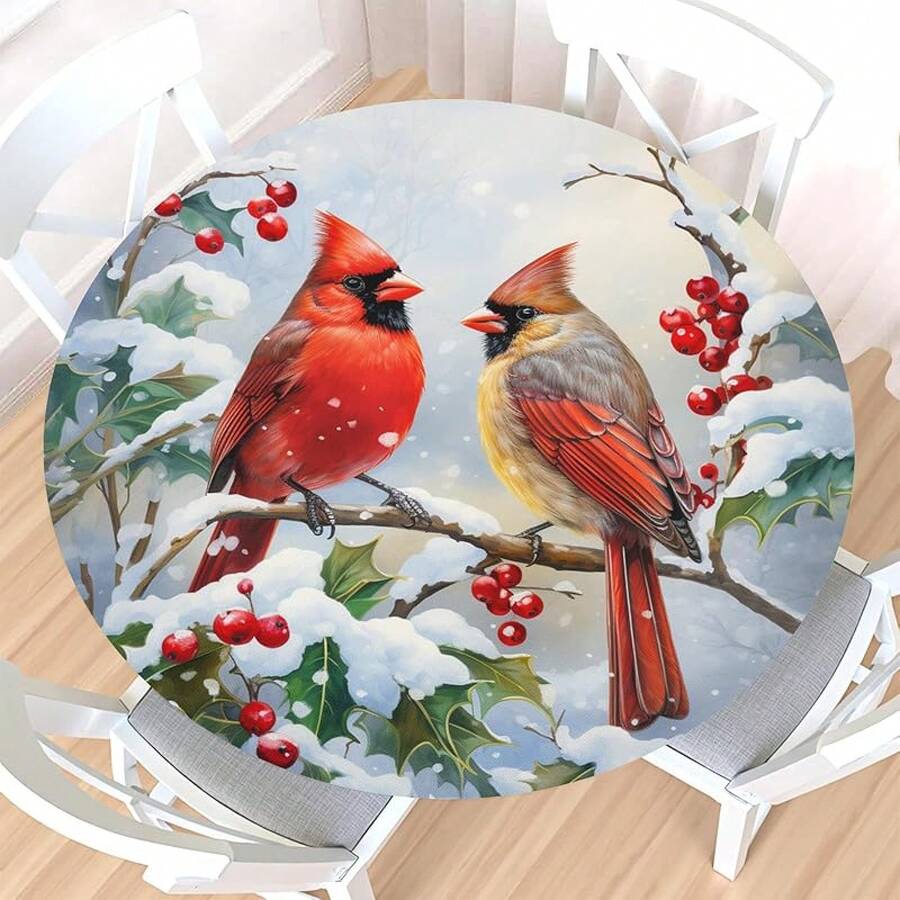 Water-Resistant Round Tablecloth With Elastic Edge For 40-44" Tables - Gift-bird 2 - View 1
