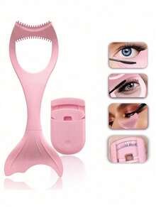 3-In-1 Detachable Eyelash Tool Set, Includes Eyelash Mascara Protector, Eyeliner Template, Eyeshadow Template, Pink Eyelash Curler, Wing Eyeliner Pen, Mermaid Eyelash Mascara Protector, Silicone Eyelash Separator, Reusable Makeup Eyelash Tools, Multi-Functional Eye Makeup Assist & Protect Tools, Detachable Pink Eyelash Helper, Beauty Makeup Tools, Eyelash & Eyeliner Drawing Auxiliary, Eyelash Card