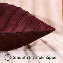 Navy Blue Velvet Throw Pillow Covers 18 X 18 Inch Pack Of 2 With Gold Leather Decor For Couch, Luxury Modern Pillowcases For Living Room, Bedroom Sofa Cushion Bed - 酒紅色 - 查看 5