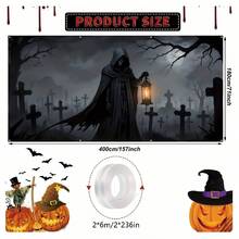 Bannière d'entrée de garage d'Halloween effrayante - Cimetière hanté avec des crânes et des zombies, décoration extérieure pour les fêtes