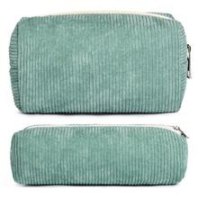 Checkered Makeup Bag Preppy Cosmetic Bag Bulk Blue Makeup Pouch Travel Toiletry Bag Organizer Cute Makeup Brushes Storage Bag Women Fashion - 燈芯絨綠 - 查看 1
