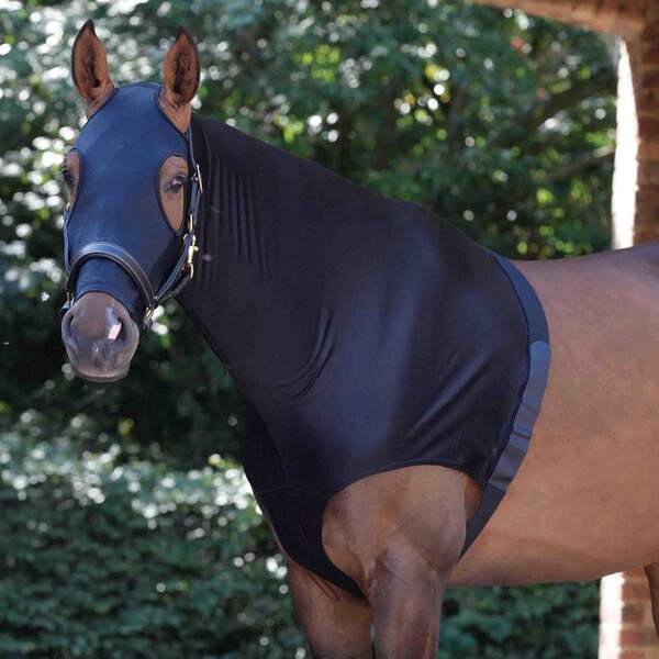 TGW RIDING Nylon Lycra Horse Head Cover, Zippered Mane Braid Shoulder Guard, Abrasion Resistant Horse Transport Head Cover, Stretchy Horse Head Cover