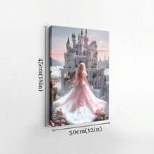 1pc Solid Wood Frame Fairy Princess Castle Art, Light Pink Gothic Theme Canvas Posters & Prints, Large Canvas Wall Art, 2D Flat, Easy Hang Tabletop Or Wall Display, For Halloween, ChristmasGifts, Bedroom, Living Room, Decoration Ready To Hang - 彩色 - 查看 7