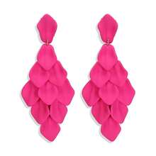 FIBO STEEL Acrylic Petal Earrings For Women Red Statement Earrings Dangle Rhombic Boho Flower Lime Green Orange Rose Big Bold Colorful Costume Jewelry Long Drop Dangle Earrings{"Color_name":"RosePink"} - 玫瑰粉紅 - 查看 1