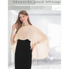 Baoqiya Women's Capelet Shawls And Wraps For Evening Dresses Soft Bridesmaid Shawl Chiffon Cape Wedding Cover Up{"Color_name":"Champagne"} - 香檳色 - 查看 6