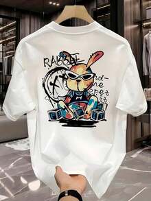 Men's Streetwear T-Shirt Rabbit Graffiti Rabbit Shirt 100% Cotton Premium T-Shirt - 白色 - 查看 1