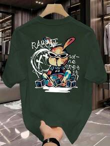 Men's Streetwear T-Shirt Rabbit Graffiti Rabbit Shirt 100% Cotton Premium T-Shirt - Green - View 2