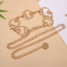 1 قطعة سلسلة خصر للنساء بتصميم هلال القمر والوجه المبتسم للشمس، مناسبة كهدية عيد الميلاد، سلسلة خصر هندسية بوهيمية من سبيكة الزنك، شائعة في جميع المواسم