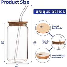 Juego de 6 Vasos de Vidrio, Vasos con Forma de Lata de 16 Onzas con Tapas, Caf Helado, Cctel, vasos para Cerveza para Cctel Bebidas, Batidos, Jugos, Cerveza 6 - 4 - Ver 4