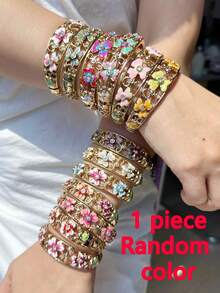 1 chiếc vòng tay kim loại rỗng tráng men màu trắng Zirconia màu ngẫu nhiên, vòng tay tráng men thanh lịch - Nhiều màu - Xem 2